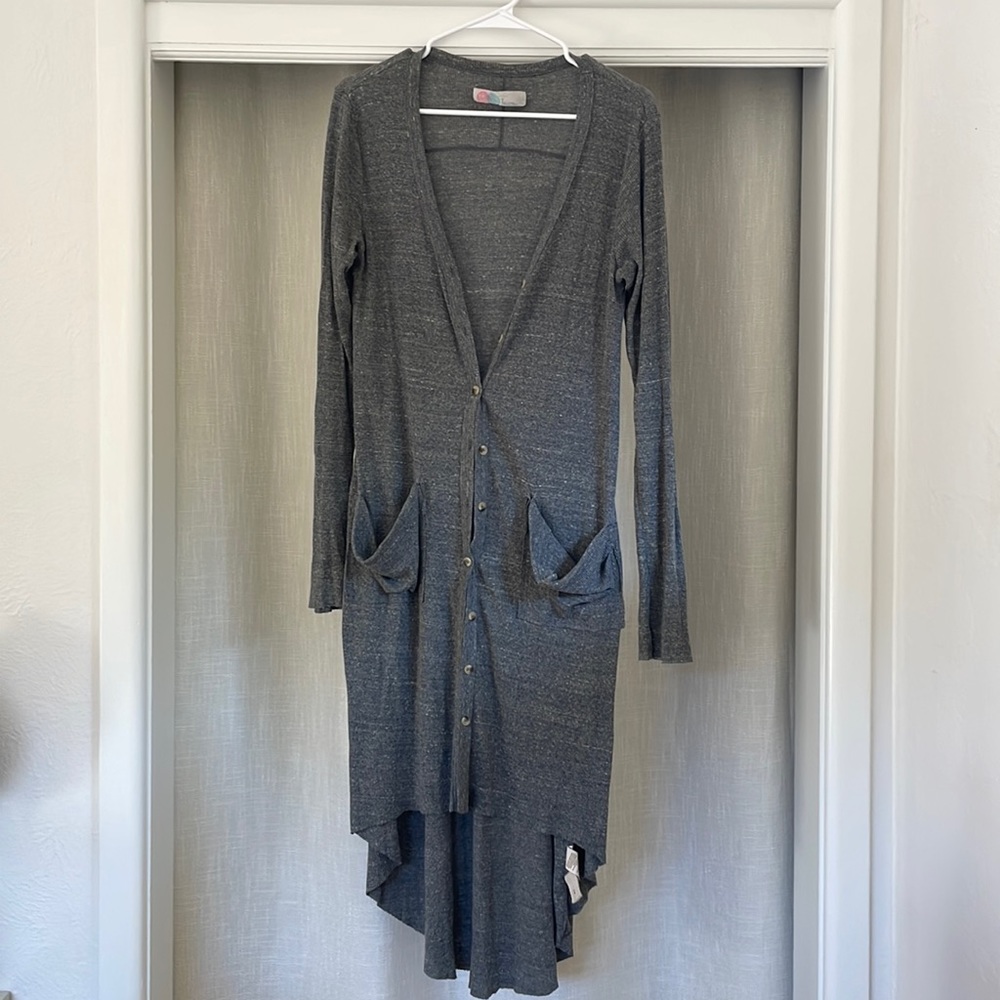 FREE PEOPLE heather grey button down rib sweater
